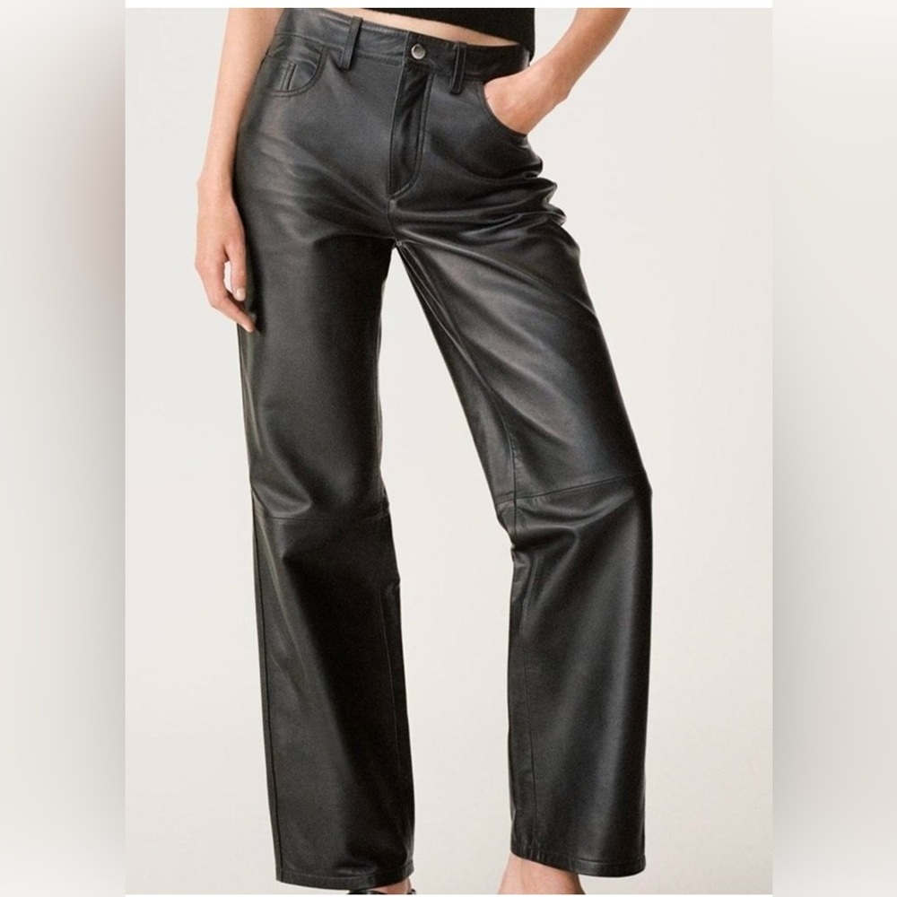 Zara Black Faux Leather Boot-Cut Pants